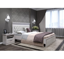 Кровать 1400/1600/1800 с подъемным механизмом Неаполь  Ясень анкор светлый (патина "серебро") экокожа polo белая