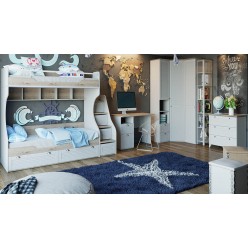 Набор детской мебели «Ривьера» №2 (Дуб Бонифацио/Белый) ГН-241.102